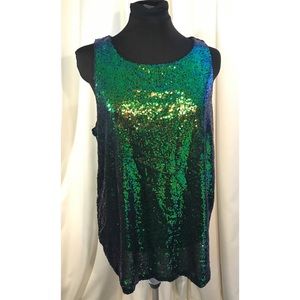 Zeagoo green/blue sequin sleeveless top size XXL